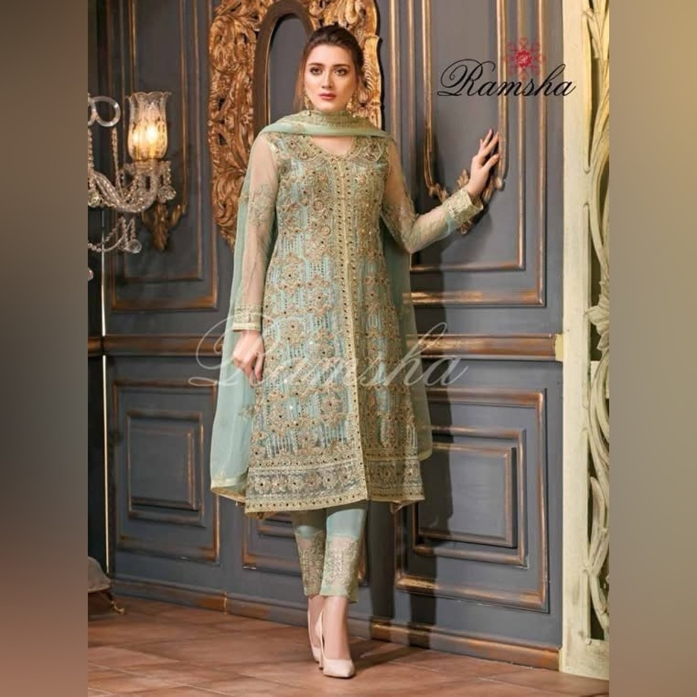 Elegant Embroidered Green Dress